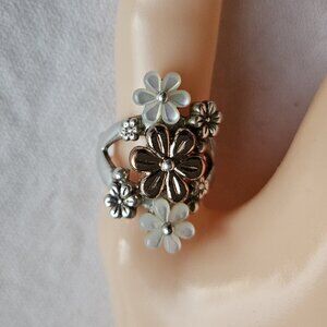 Floral Mother Of Pearl, Copper and Sterling Silver Ring